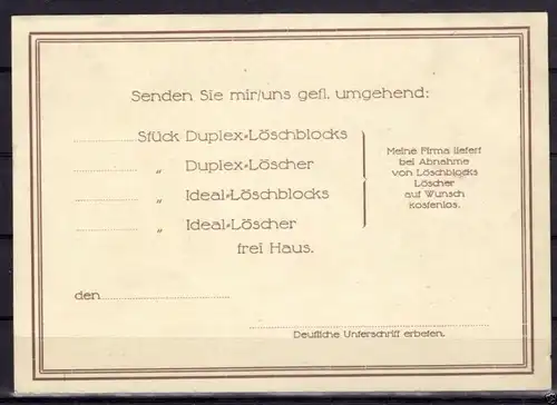 Vertreterkarte / Postkarte der Fa. Hermann Faulwetter, Jena für Löschpapier 1938