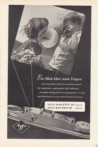 Zeitschriftenwerbung, Fototechnik, Fotoapparate der Fa. AGFA, vier Blatt, 1950er