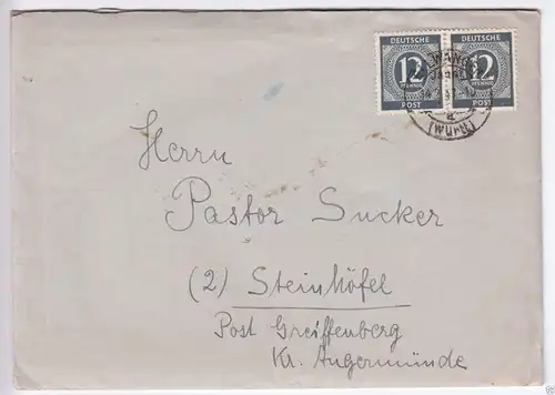 Bedarfsbrief, Mi-Nr. Einheit 920, MeF, o Ellwangen (Württ), 14.2.47
