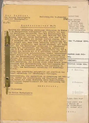 Havelberg, Konglomerat von Dokumenten zur Dombäckerei Muhs 1927 - 1947