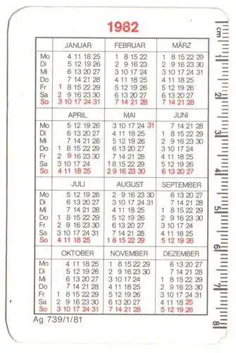 Kalender Scheckkartenformat, 1982, Werbung: VEB Kombinat Trikotagen K.-Marx-St.