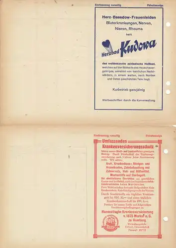 Sieben Kontoauszüge, Postscheckamt Erfurt, 1942/43, rückseitg Werbung