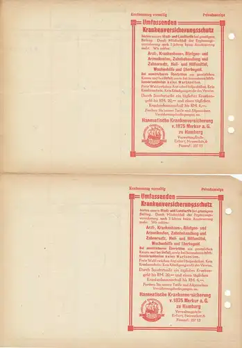 Sieben Kontoauszüge, Postscheckamt Erfurt, 1942/43, rückseitg Werbung