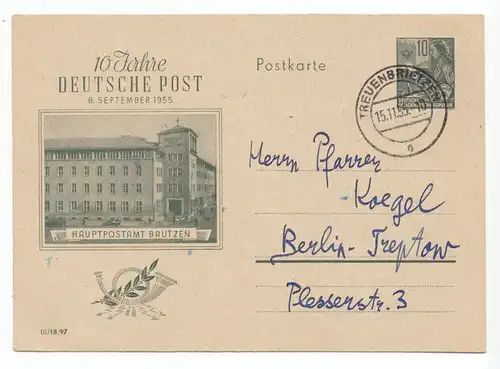 Ganzsache, Michel-Nr. DDR P66, o Treuenbrietzen, 15.11.55