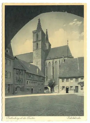 Ansichtskarte, Rothenburg ob der Tauber, Partie an der Jakobskirche, um 1960