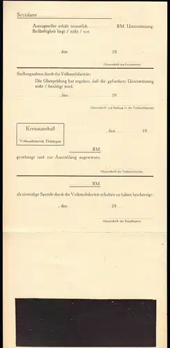 Antrag auf Geldspenden bei der Volkssolidarität Thüringen, blanko, um 1948