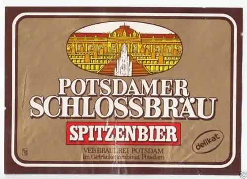 Bieretikett, Potsdamer Schloßbräu, Brauerei Potsdam, um 1986