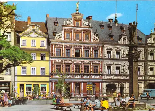 AK, Erfurt, Fischmarkt mit Roland, Haus zum Breiten Herd und Gildehaus, 1976