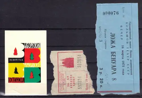 Konglomerat von Eintrittskarten, Moskau, u.a. Fernsehturm Ostankino, um 1973
