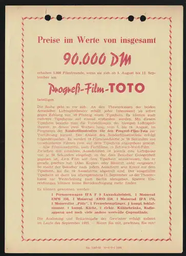 Abrechnung, Kulturabgabe für Kinokarten, 1956 - rückseitig Werbung Preisausschr.