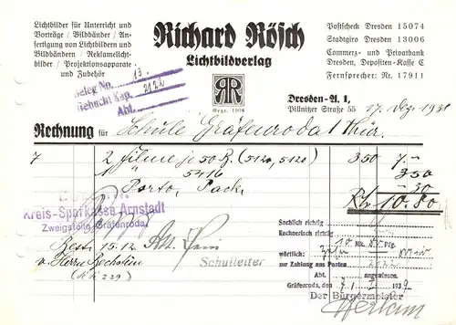 Rechnung, Lichtbildverlag Richard Rösch, Dresden A 1, Pillnitzer Str., 17.12.38