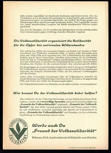 Propagandablatt der Volkssolidarität der DDR, 1951