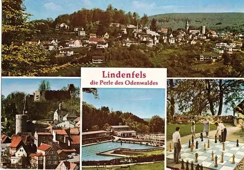 AK, Lindenfels Odenwald, vier Abb., u.a. Freiluft Schach, 1970