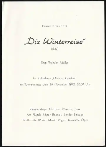 Konzertprogramm, Kammersänger Herbert Rössler, Kulturhaus Berlin Karow, 1972