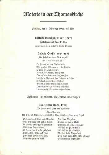 Konzertprogramm, Motette in der Thomaskirche, 5.10.1956