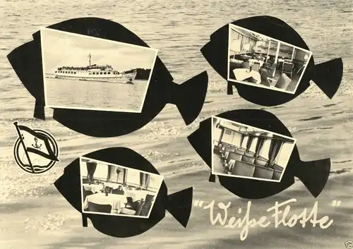 AK, Stralsund, vier Abb., gestaltet, Weiße Flotte, 1961