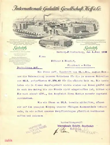 Illustrierter Brief, Intern. Galalith-Gesellschaft Hoff & Co., Harburg, 5.6.1928