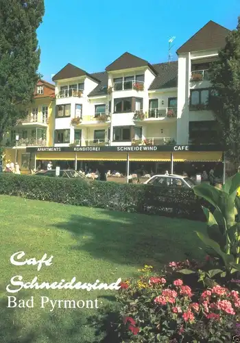 AK, Bad Pyrmont, "Café Schneidewind", Außenansicht, um 1985
