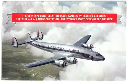 Ansichtskarte, Flugzeug Lockheed Constellation der Fly-Eastern Air Lines, um 1955