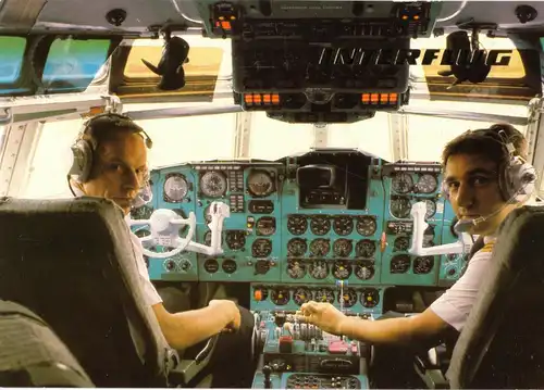 Ansichtskarte, Fugverkehr, Interflug der DDR, IL 62, Cockpit, 1988