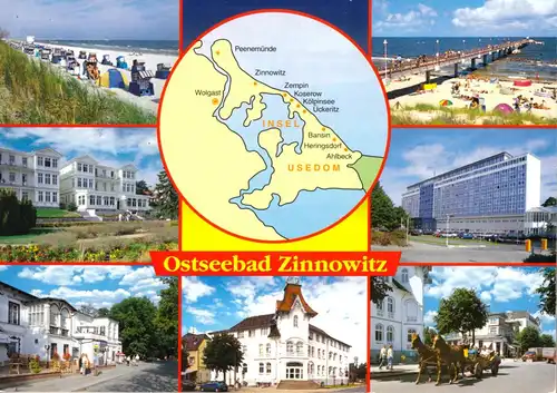 AK, Ostseebad Zinnowitz auf Usedom, sieben Abb. und Landkarte, 1998