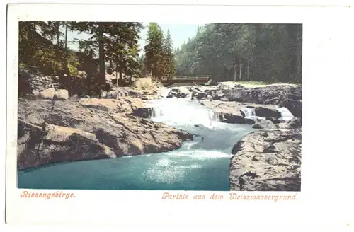 Ansichtskarte, Riesengebirge, Parthie aus dem Weisswassergrund, um 1902