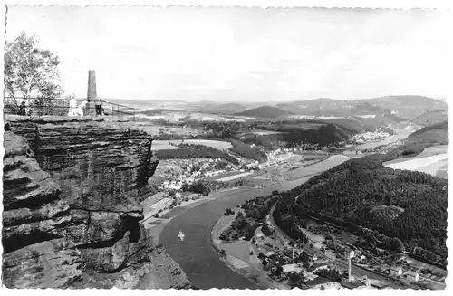 Ansichtskarte, Fels Lilienstein Sächs. Schweiz, Blick auf Elbe und Bad Schandau, 1963