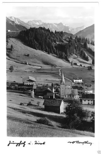 AK, Jungholz i. T., Teilansicht mit Kirche, 1950