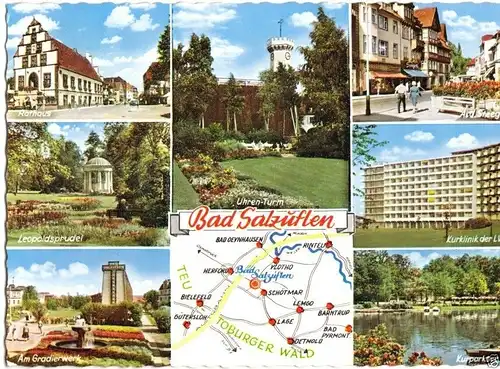 AK, Bad Salzuflen, sieben Abb. und Landkarte, um 1963