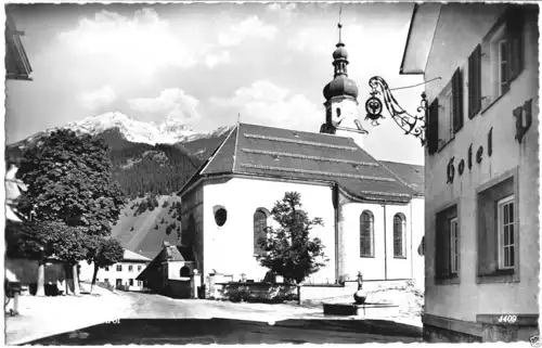 AK, Lermoos i. Tirol, Hotel und Kirche, 1958
