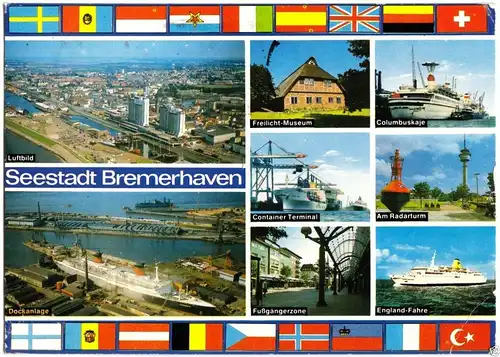 AK, Bremerhaven, Seestadt Bremerhaven, acht Abb., Flaggen, 1980