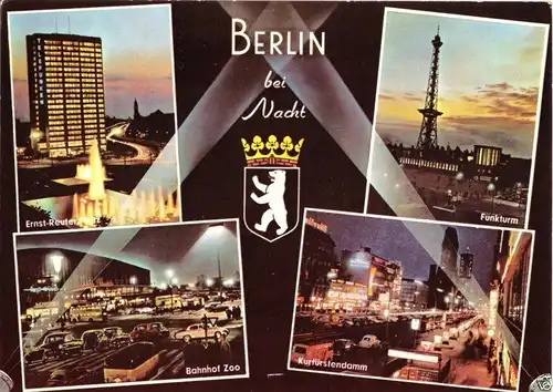 AK, Berlin, Berlin bei Nacht, vier Abb., gestaltet, Wappen, zm 1976