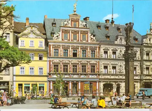 AK, Erfurt, Fischmarkt mit Roland, Haus zum Breiten Herd und Gildehaus, 1978