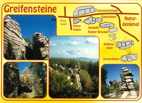 AK, Ehrenfriedersdorf, Die Greifensteine - vier Abb. und Skizze, um 2005