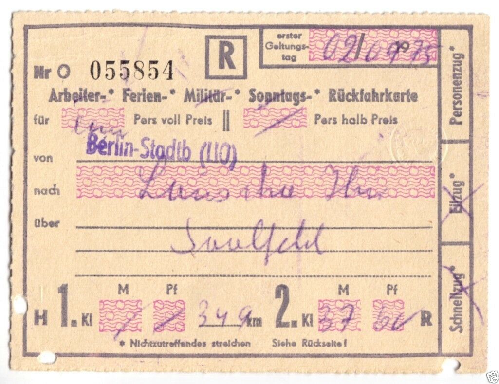 Fahrkarte, Deutsche Reichsbahn, Berlin Stadtb Lauscha