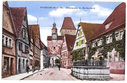 Ansichtskarte, Rothenburg ob der Tauber, Rödergasse mit Markusturm, um 1913