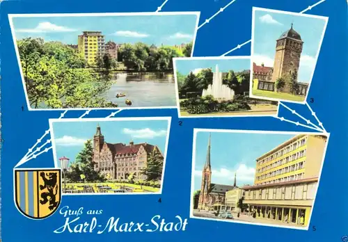 AK, Karl-Marx-Stadt, Chemnitz, fünf Abb., gestaltet, 1965