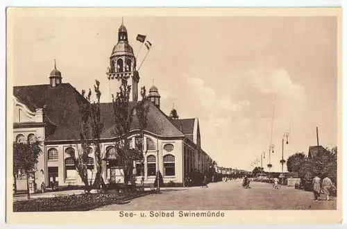 Ansichtskarte, Swinemünde, Świnoujście, Promende und Kurhaus, 1929