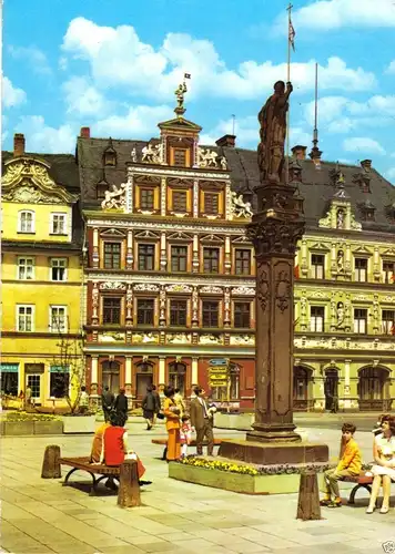 AK, Erfurt, Straßenpartie mit Gildehaus, belebt, 1979