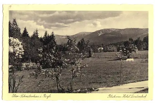 Ansichtskarte, Schreiberhau Rsgb., Szklarska Poręba, Blick vom Hotel Lindenhof, 1934