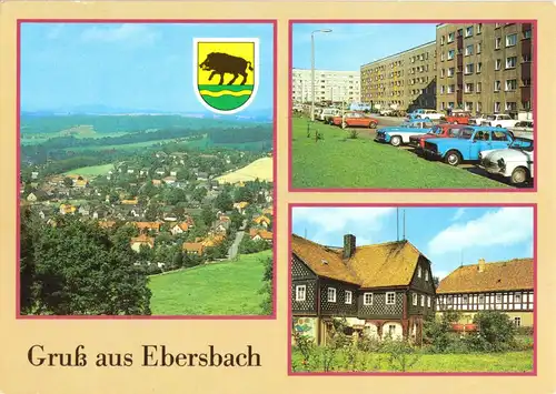 AK, Ebersbach Kr. Löbau, drei Abb. u. Wappen, 1990