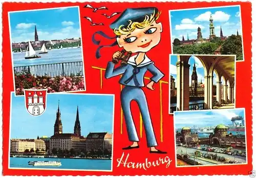 AK, Hamburg, fünf Abb., gestaltet, um 1966