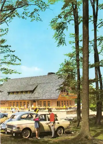 AK, Friedrichroda Thür. Wald, HOG "Heuberghaus", zeitgen. Pkw, 1976