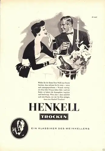Zeitschriftenwerbung, Sekt der Firma Henkell, drei Blatt, um 1953