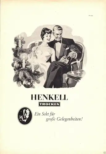 Zeitschriftenwerbung, Sekt der Firma Henkell, drei Blatt, um 1953