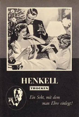 Zeitschriftenwerbung, Sekt der Firma Henkell, drei Blatt, um 1953