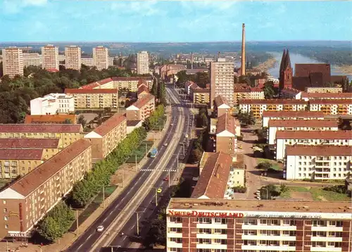 AK, Frankfurt Oder, Blick vom Hochhaus in die Karl-Marx-Str., 1983