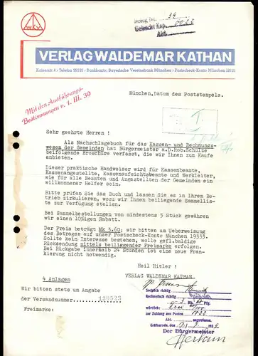 Werbeschreiben, Verlag Waldemar Kathan, München, Juli 1939