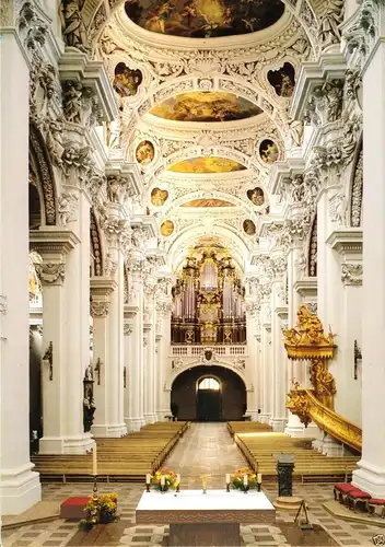 AK, Passau, Dom St. Stephan, Mittelaltar mit Kanzel und Orgel, um 1988