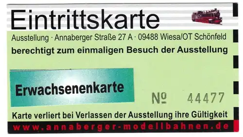Eintrittskarte, Modellbahnausstellung Wiesa, OT Schönfeld, 2000er